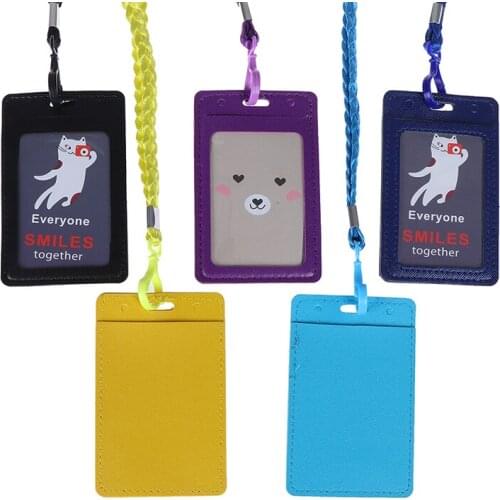 Leather Id Holders Case PU Business Badge Card Holder with Necklace Lanyard customize print company&office supplies