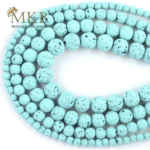 4/6/8/10/12mm Lake Blue Natural Hematite Lava Stone Round Beads Matte Spacer Loose Beads For Jewelry Making Diy Bracelet 15"
