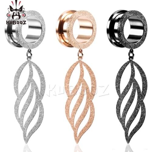 Kubooz New Leaf Logo Ear Piercing Tunnels Stainless Steel Earring Stretchers Ear Gauges Sell By Pair Fashion Gift For Women