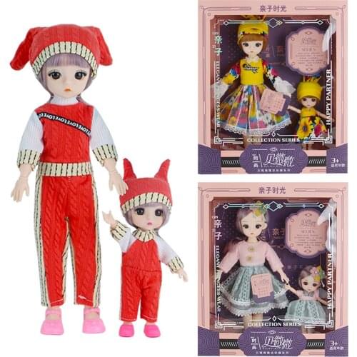 12 Inches Doll+6 inches Doll With Dress Clothes Moveable Joints Nude Body Kawaii Cute Parent-child Dolls Toys For Girls Kids