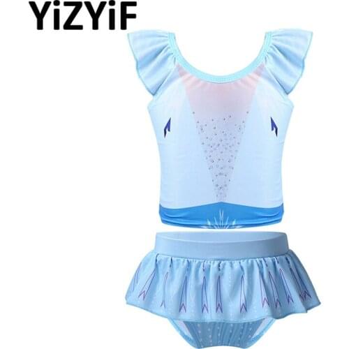 2Pcs Swimsuit Kids Girls Little Flying Sleeves Swim Top With Bottoms Children Girls Cute Swimwear Summer Beach Wear Bathing Suit