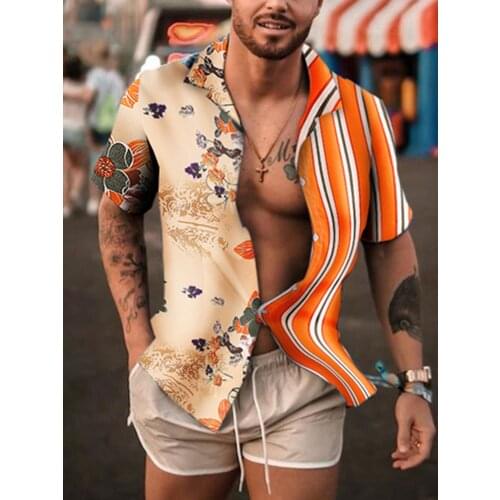 Double-Sided Printed Men Shirt Summer Ethnic Style Vintage Printing Short Sleeve Loose Korean Clothes Casual Dress Shirts Men Ca