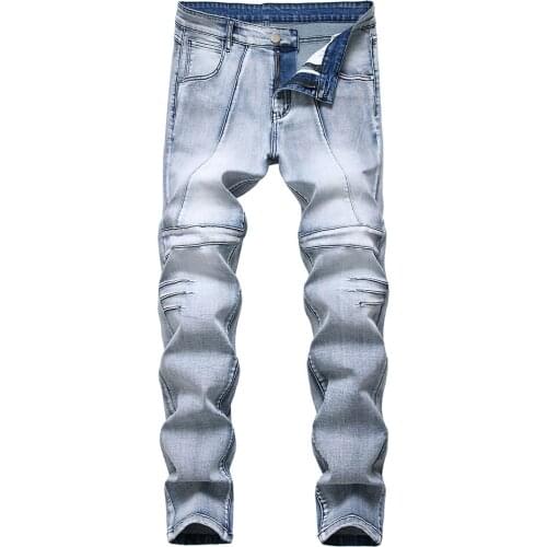 Mens Light Blue Stretch Denim Jeans Slim Straight Pants Trousers