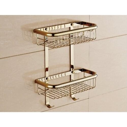 Wall Mounted fashion gold finished Bathroom Soap Basket Bath Shower Shelf Bath shampoo shelf Basket Holder building materia