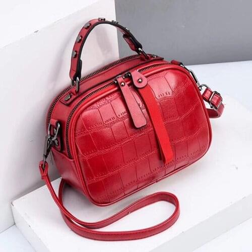 Leisure PU Leather Messenger Women Bag Ladies Shoulder Bags Contrast color Zipper Lattice Crossbody Bags Rivet Handbags
