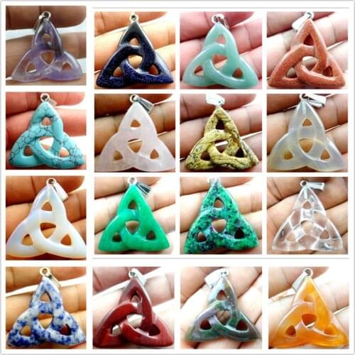 Natural Stone Hollow triangle Turquoises aventurine tiger eye Quartz Crystal charm pendant for diy jewelry making necklacesA55