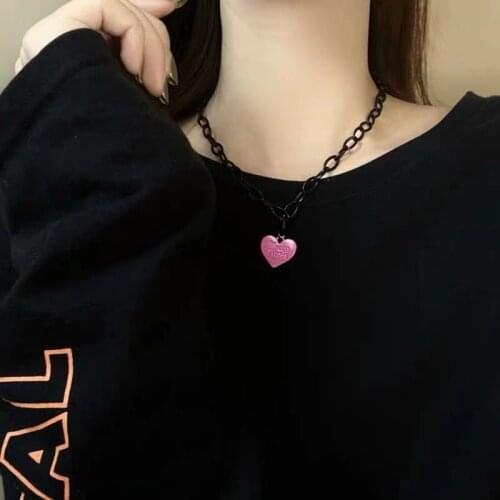 Pink Heart Pendant Necklace for Women Black Clavicle Chain Short Necklaces Female 2021 Fashion Jewelry Simple New