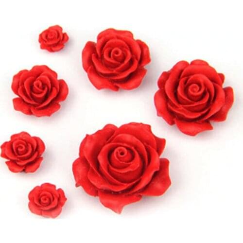 Many Size Mixed National Cinnabar Red Rose Flower Beads Vermillion Color Pendant Necklace Earring Jewelry Findingds Decor