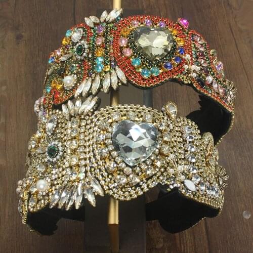 Luxury Handmade Bridal Hair Crown Accessories Red Crystal Rhinestone Headpiece Women Crowns Tiaras Gorgeous Baroque Hair Jewelry