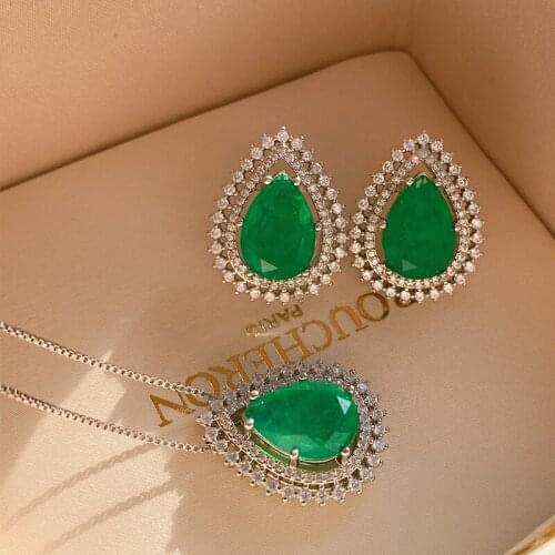 Luxury Womens Jewelry Sets Emerald Paraiba Necklace Pendant Earrings Fashion Anniversary