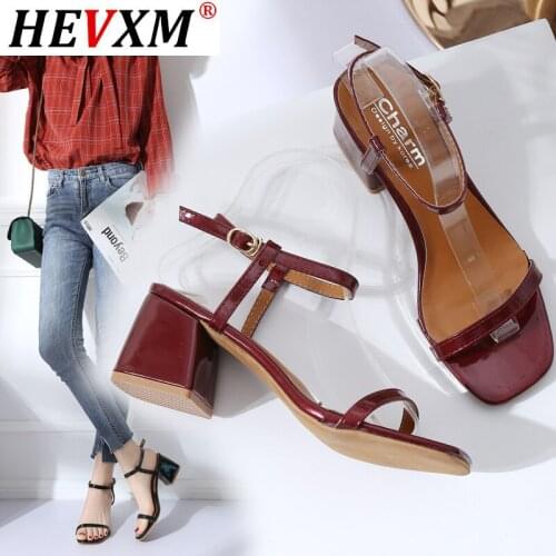 Sandals Women High Heels Simple Trendy Elegant Buckle Womens Korean Style Leisure Patent Leather All-match Female Shoes Summer