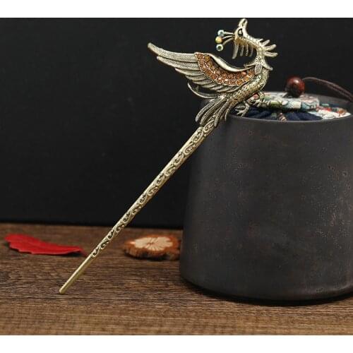Muylinda Vintage Hair Pin Sticks Women Phoenix Hair Stick Antique Bronze Hairpin Accessories Rhinestone Hair Clips Jewelry