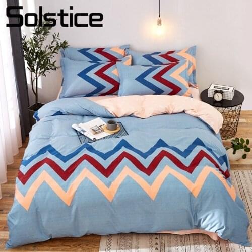 Solstice Home Textile Duvet Cover Pillow Case Flat Sheet Wave Stripe Blue Khaki Bedding Set Girl Kid Adult Woman Bed Linens Suit