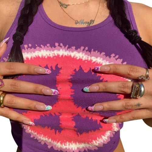 Womens Round Neck Tank Tops, Summer Sleeveless Peace Symbol Print Slim Fit Crop Tops