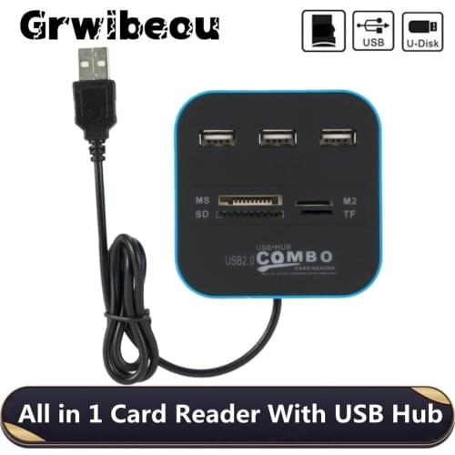 Grwibeou USB Hub Combo 3 Ports USB 2.0 Micro Card Reader SD/TF USB Splitter Hub Combo All In One for PC Computer Accessories