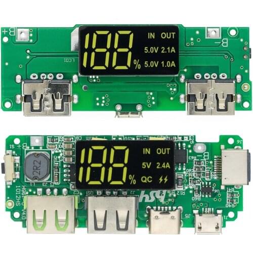 LED Dual USB 5V 2.4A Micro/Type-C USB Mobile Power Bank 18650 Charging Module Lithium Battery Charger Board Circuit Protection