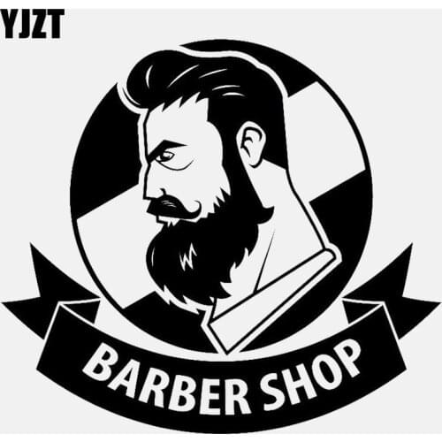 YJZT 14CM*12.6CM Barber Shop Haircut Men Salon Vinyl Black /Silver Car Sticker C22-0021