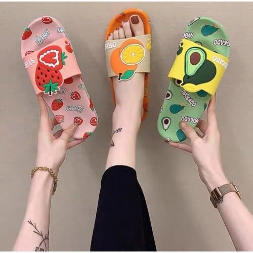 Women Slippers Summer New Fruit Slippers Women Summer Wear Fashion Korean Avocado Slippers Home Bathroom Soft Bottom Flip Flops