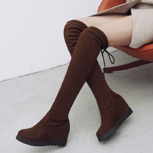Big Size 34-43 Sexy Female Height Increasing Over The Knee Boots Concise Thigh High Boots Women High Heels Shoes Woman