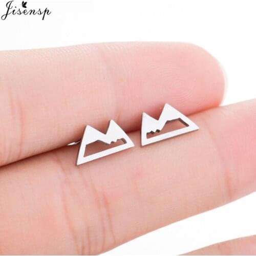 Jisensp Fashion Mountain Earrings Hiking Outdoor Mountain Range Stainless Steel Stud Earrings Women Travel Jewelry Climbing Gift