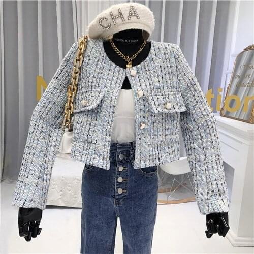 2020 New Autumn Winter Women Crop Top Korean Vintage Tweed Jacket Coat High Quality Small Fragrance Elegant Short Woolen Outwear
