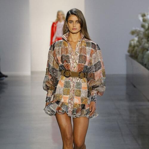 High Quality 2019 Runway Dress Long Sleeve Women A-line Dress with Sash