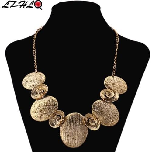 LZHLQ Vintage Geometric Carving Spot Choker Statement Necklace Women Zinc Alloy Necklaces Pendants Trendy Collares Collier