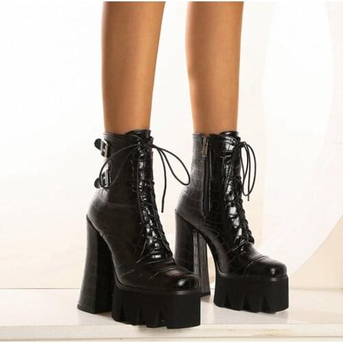 Winter boots Platform Ankle for women Autumn warm Thick High Heel Boots Black Female Party Shoes Plus Size 43 snow boots 2035-1