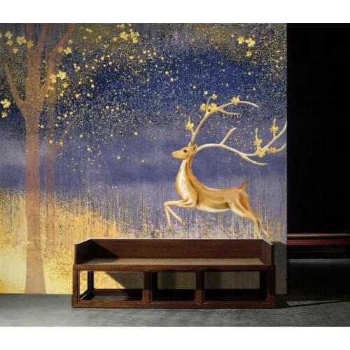 Golden background wall hand painted nordic woods background decorative painting walpaper for room wall papers home decor 3d