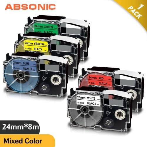 1PCS 24mm XR-24WE Ribbon Compatible for Casio XR-24X XR-24RD XR-24BU XR-24YW XR-24GN Label Tape for KL-430 KL-820 Label Maker
