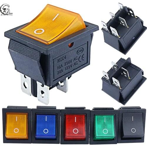 1PCS KCD4-202 boat rocker switch power switch 2Position 4 Pins/6 Pins with light 31x25mm 20A 125VAC 16A 250VAC light switch