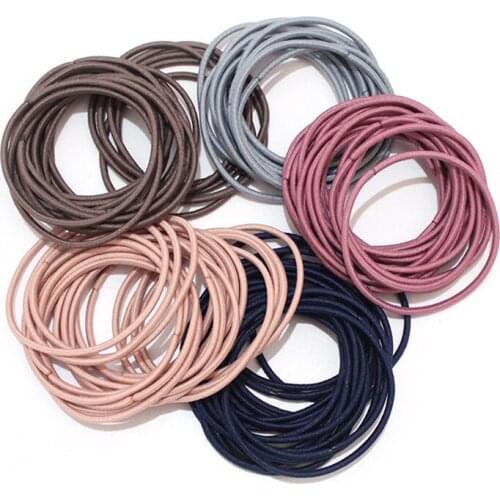 100 Pieces/Bag Small Leather Sleeve Fine Style No Seam Hair Ring Nylon Hair Tie Rubber Band Girls Tie Head Rope