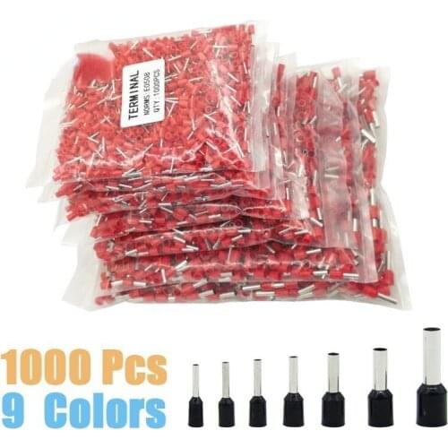 1000pcs/Pack E0508 E7508 E1008 E1508 E2508 Insulated Ferrules Terminal Block Cord End Wire Connector Electrical Crimp Terminator