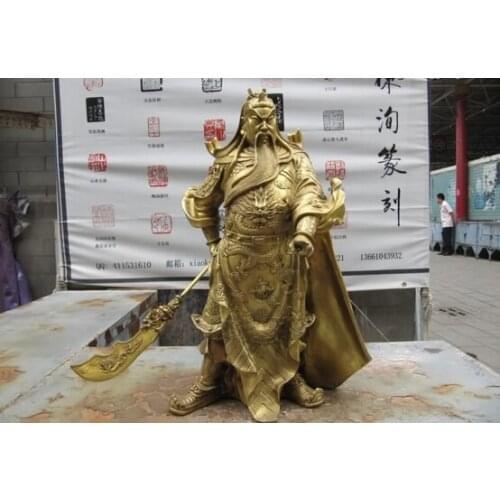 150401 S0112 Chinese Folk Brass Copper refined Dragon Guan Gong Guan Yu warrior Buddha Statue