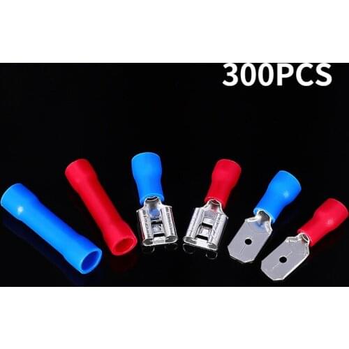 300Pcs 6.3mm Female Insulated Crimp Terminal Wire and Cable Connector 22-16AWG 0.5-6mm2 Insulated Waterproof Terminal