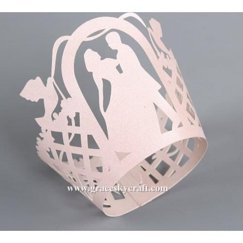 50pcs free shipping Pink Laser Cut wedding Cupcakes Wrappers bride groom Baking Cake holders Party Cupcakes accessory.24colors