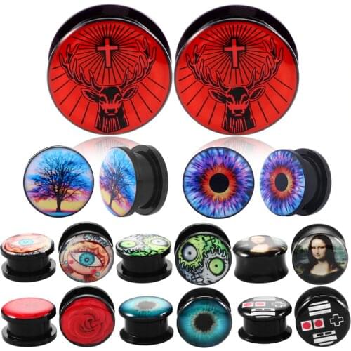 1 Pair Black Acrylic Screw Fit Flesh Tunnel Ear Plug Mona Lisas Smile Piercings Gauges Ear Expander Body Jewelry Ear Stretcher