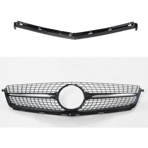 Front Grille For Mercedes Benz W204 C63 AMG 2008-2011 Black Diamond Style Car Replacement Upper Bumper Engine Hood Vent Grill