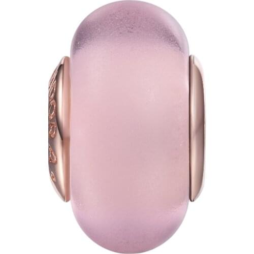 CKK Silver 925 Jewelry Fits Pandora Bracelets Matte Pink Murano Glass Beads Original Charms