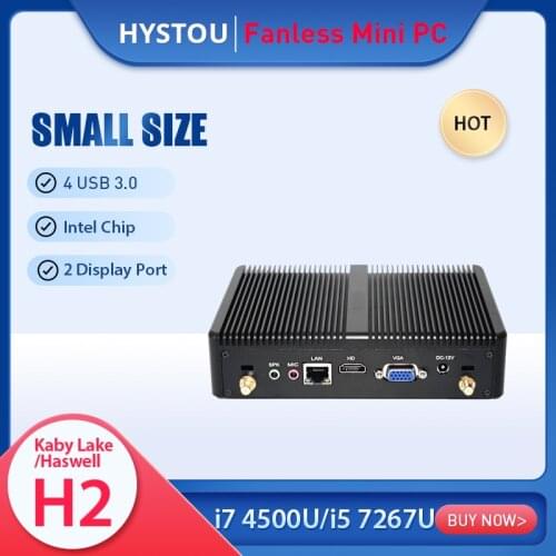 Core i5 7200U i7 5500U HYSTOU Mini PC Windows 10 HDMI VGA dual display port mini HTPC computer Linux Celeron 4405 4K TV box pc