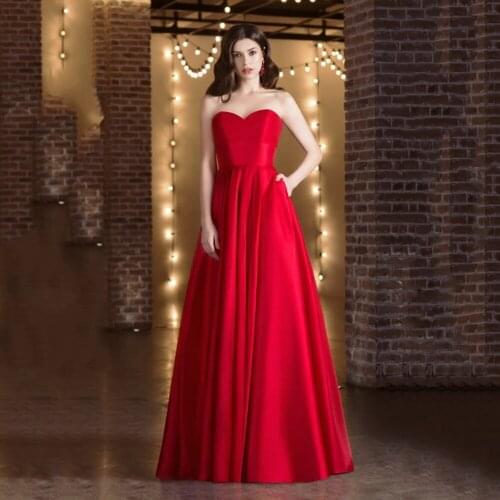 FDHAOLU Custom Color 2021 Satin Princess Prom Dress Sweetheart Evening Gowns With Pockets Party Dress Vestido De Noche