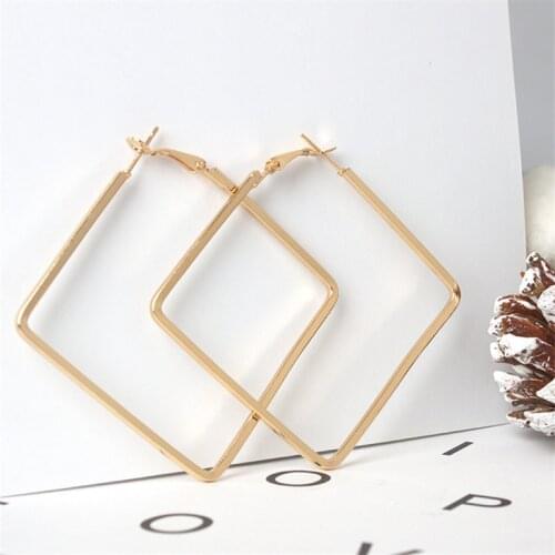 European Hyperbole Big Square Circle Hoop Earrings for Women Jewelry Geometric Rhombus Earrings Brincos S Bijouterie