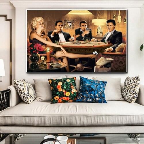 Figure Art Portrait Canvas Painting Elvis James Dean Marilyn Monroe Poker Game Wall Art Posters Prints Wall Pictures Home Decor