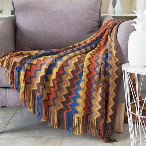 Hot Sale Bohemian Throw Blanket Sofa Cover Geometric Knitted Slipcover for Couch Multifunctional Boho Decorative Blanket