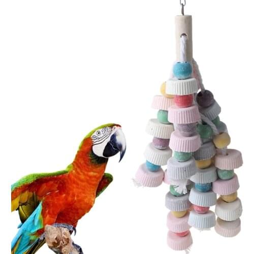 Parrot Chewing Toy Bird Beak Grinding Stone Cage Hanging Multicolored Wooden Block Bite Toys for Conure Hamster