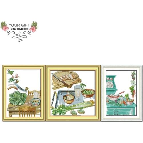 Joy Sunday J367J368J369 Free Shipping 14CT 11CT Counted and Stamped Corner Of Kitchen Embroidery Home Decor Cross Stitch Kits