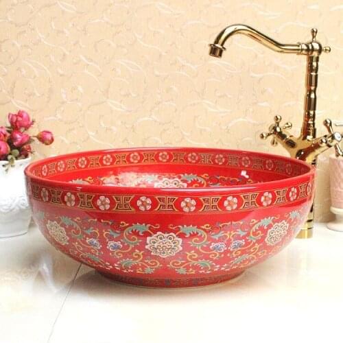Europe Vintage Style Ceramic Art Basin Sinks Counter Top Wash Basin Bathroom Vessel Sinks vanities printed art basin
