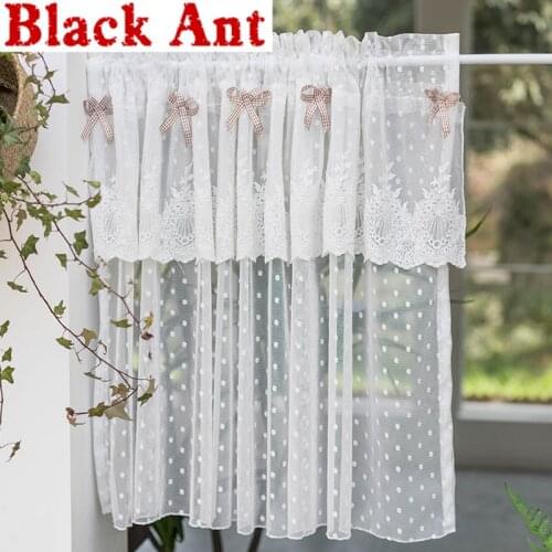Korean White Lace Short Curtain For Kitchen Polka Dot Half-Sheer Curtain Small Cafe Window Blinds Drapes Door Porch DL-JD1057