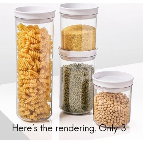 3PCS Round Transparent Storage Tank Plastic Transparent Dry Goods Household Storage Moisture-Proof Sealed Tank