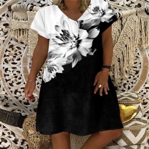 Summer Printed Losse Dress Short Sleeve Casual Dresses for Women 2021 Plus Size Elegant Robe Female Vintage vestido de mujer